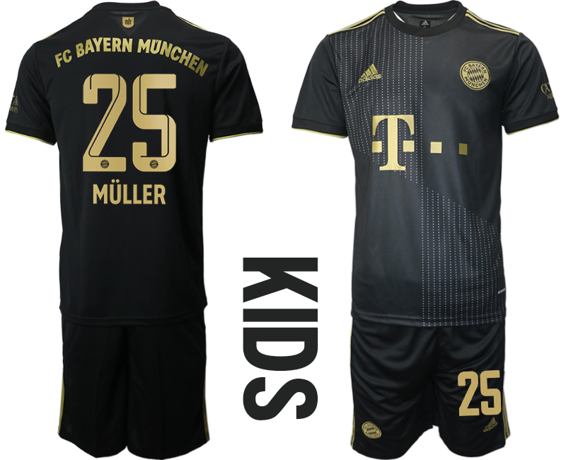 Youth 2021-2022 Club Bayern Munich away black #25 Soccer Jersey->youth soccer jersey->Youth Jersey
